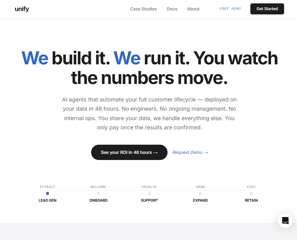 Screenshot Unify - SaaS AI agents customer lifecycle